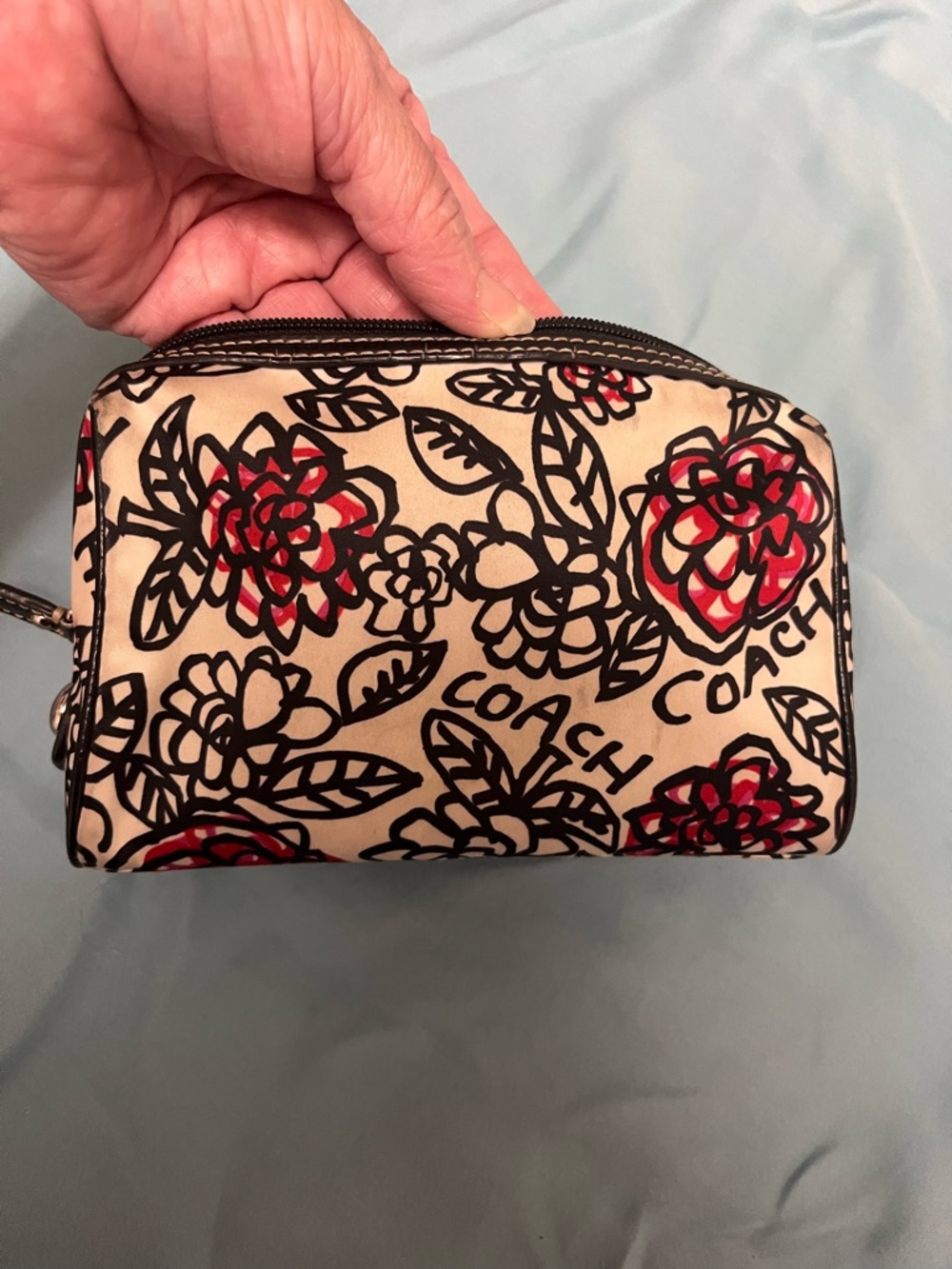 Coach Floral Cosmetic Pouch in Cream, Black and Red